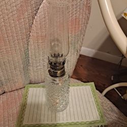 Vintage Minature Lamplight Farms Diamond Cut Glass Oil Lamp 9.75"-$40.00