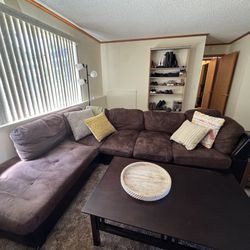 Sectional Couch With Storage Ottoman - Brown