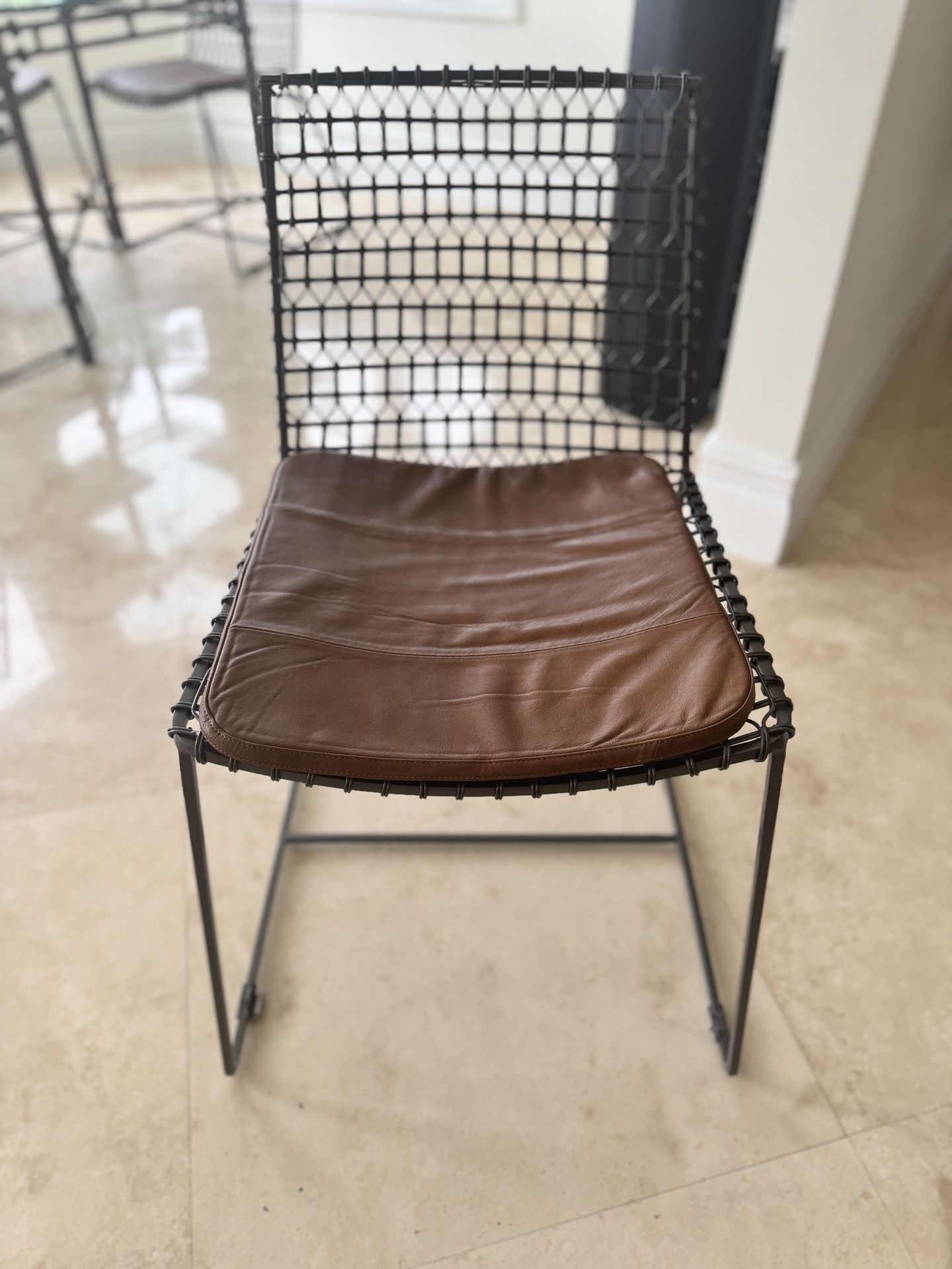Set Of 6 Dining Chairs With Leather Cushions