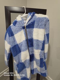 Blue and White Plaid Sherpa Zip-Up Hoodie