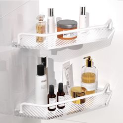 Shower Caddy Basket w/ Hooks Soap Dish Holder Shelf for Shampoo Conditioner Bathroom Storage Organizer SUS304 Stainless Steel Rustproof Adhesive No 