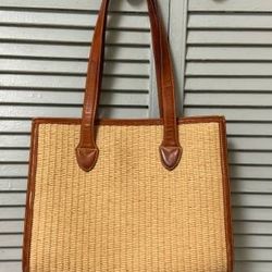 Ralph Lauren Wicker And Leather Tote Handbag