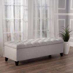 Dark beige fabric storage bench