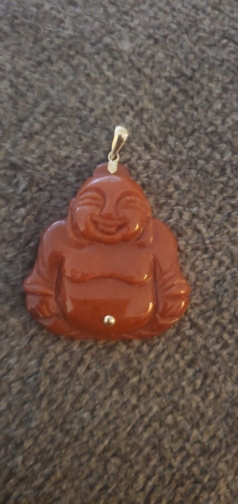 14k Gold And Stone Buddha Pendant. Large