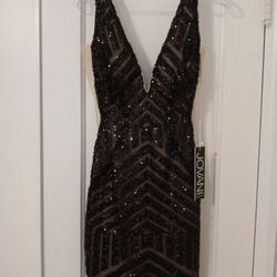 Jovani. Sequined Deep V- neck Cocktail Dress