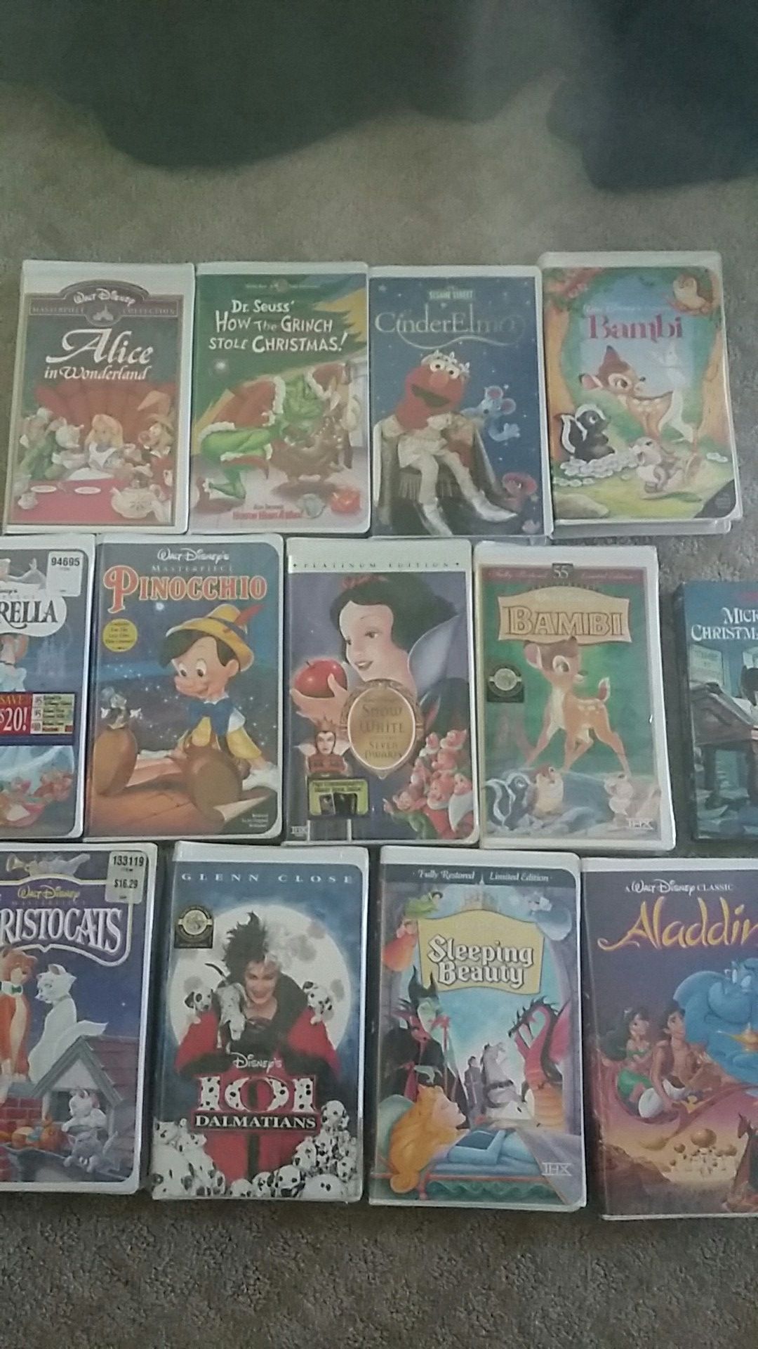 13 VHS Disney movies. 8 are new 5 used and work. The e.t. Scooba wizard of Oz and Shrek for free