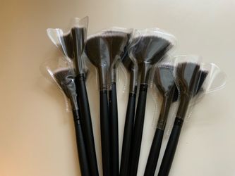 8-Pack Fan Makeup Brushes Set Black Handle Synthetic Bristles Applicators New