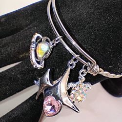 Silver Sparkle Charmed Bangle Bracelet 