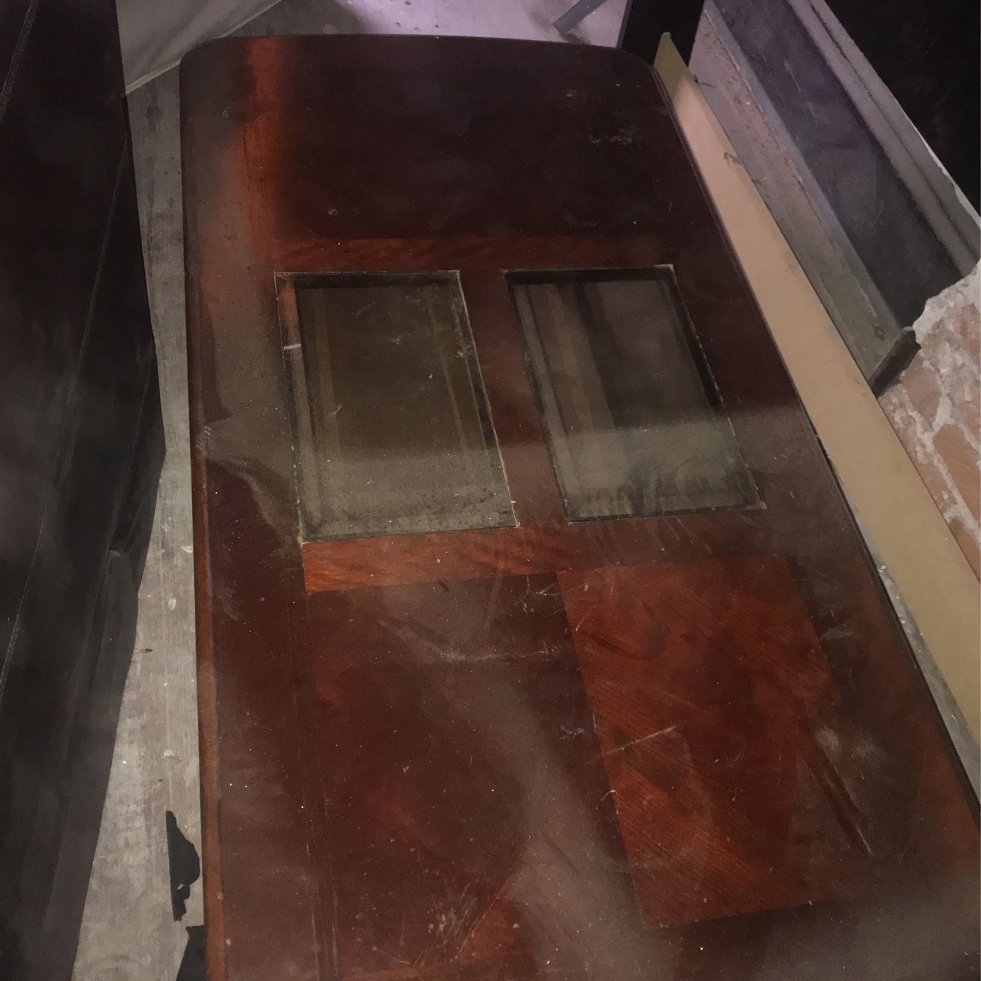 Antique Wooden And Glass And Brass Coffee Table