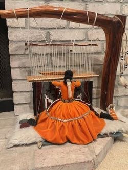 **MUSEUM-QUALITY 23 Inch NAVAJO WEAVER DOLL with NATURAL JUNIPER LOOM - Exceptional Artisan Piece