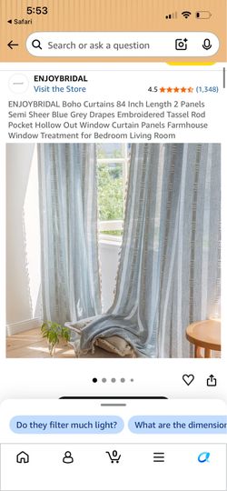 ENJOYBRIDAL Boho Curtains 84 Inch Length 2 Panels Semi Sheer Blue Grey Drapes Embroidered Tassel Rod Pocket Hollow Out Window Curtain Panels Farmhouse