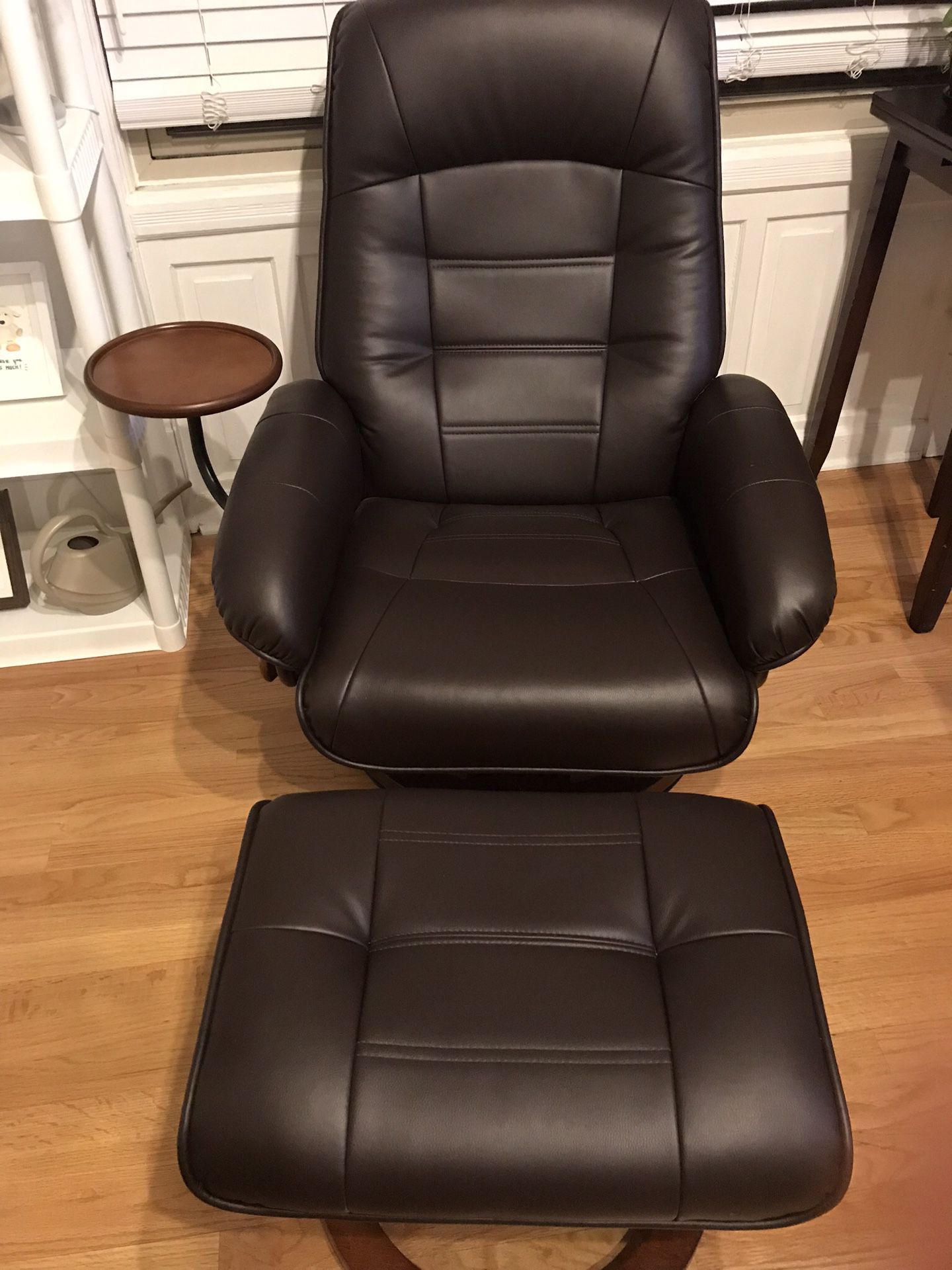 Brown Faux Leather Manual Recliner with Ottoman