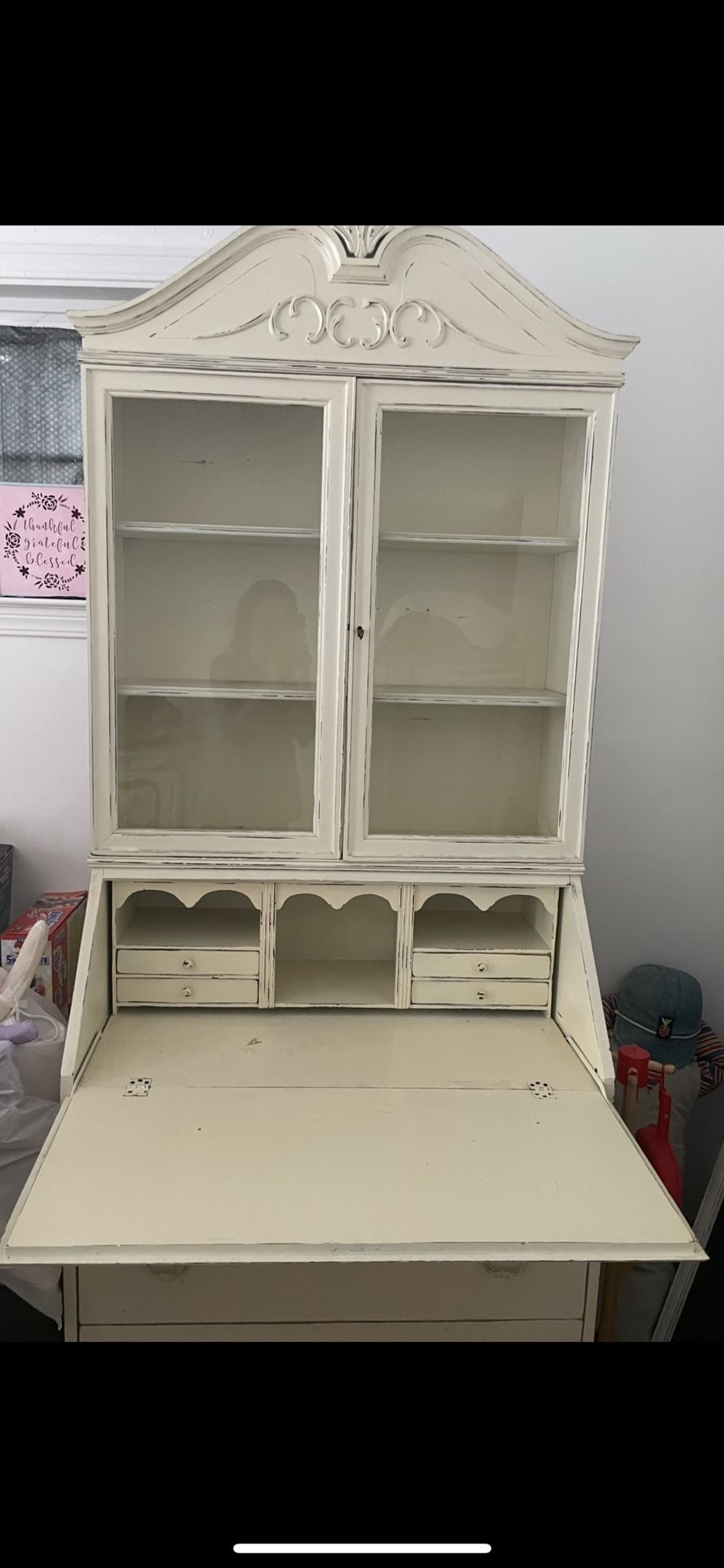 Vintage Secretary Desk Curio Cabinet