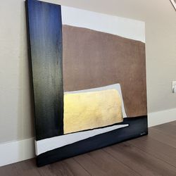 40x40 EXTRA LARGE Black/White/Gold/Brown Hand Painted Canvas Art