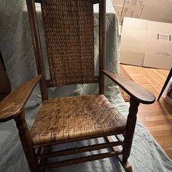 Vintage Solid Woo And Rattan Rocker