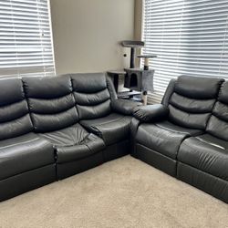 Dark Gray Leather Sofa Set 