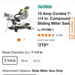 Ryobi Sliding Miter Saw. 7 1/4inch 