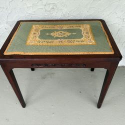Vintage Wooden Embroidered-Fabric-Top Traditional-Style Side Table