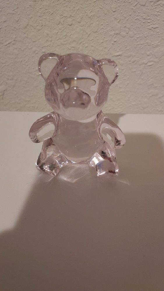 Oneida Cut Lead Crystal Pink Teddy Bear Vintage Animal Paperweight Korea Figure