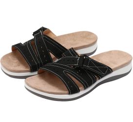 Womens Slide Sandals Dressy Comfortable Slip on Flat Sandals Color Black Size 8.5