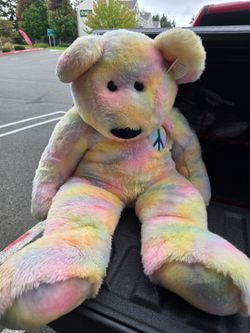 Large Tie-Dye Stuffed Teddy Bear with Peace Sign