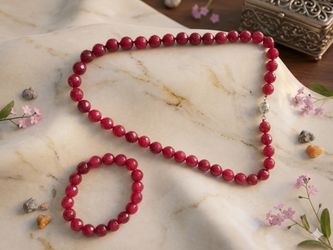 Ruby stone diamond cut 10mm stone set 10mm size natural stone necklace and bracelet Price-30$ for each set