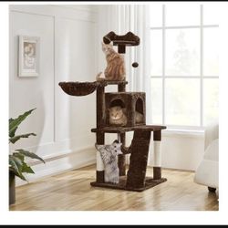 Cat Tree Tower Kitten Condo Scratching Post with Hammock Basket 54in