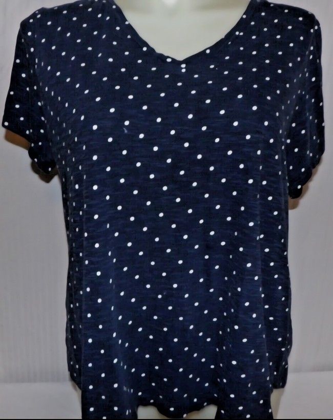 2X STYLE & CO Woman's Blue Polka Dot Women's T-Shirt