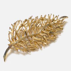 Huge Vintage Coro Craft Gold Tone Leaf Brooch - 3”