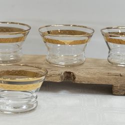 Vintage Libbey 22k Etched Gold Trimmed Finger Fruit Punch Glasses Mid Century | Set of 4