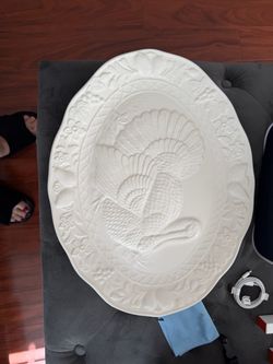 Large White Ceramic Turkey Serving Platter