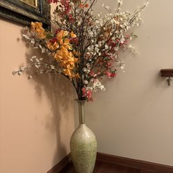 Elegant Tall Decorative Floor Vase with Mixed Floral Arrangement
