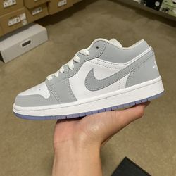 Size 5.5W or 6W - Nike Air Jordan 1 Low Wolf Grey White Aluminum