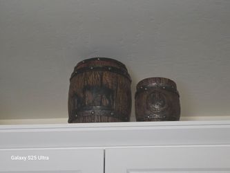 Decorative Rustic Barrel Canisters Set of 2