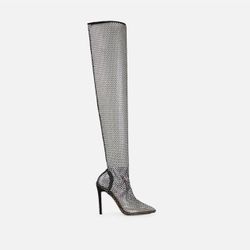 simmi london ONIKA BLACK DIAMANTE FISHNET THIGH HIGH HEELS- 8