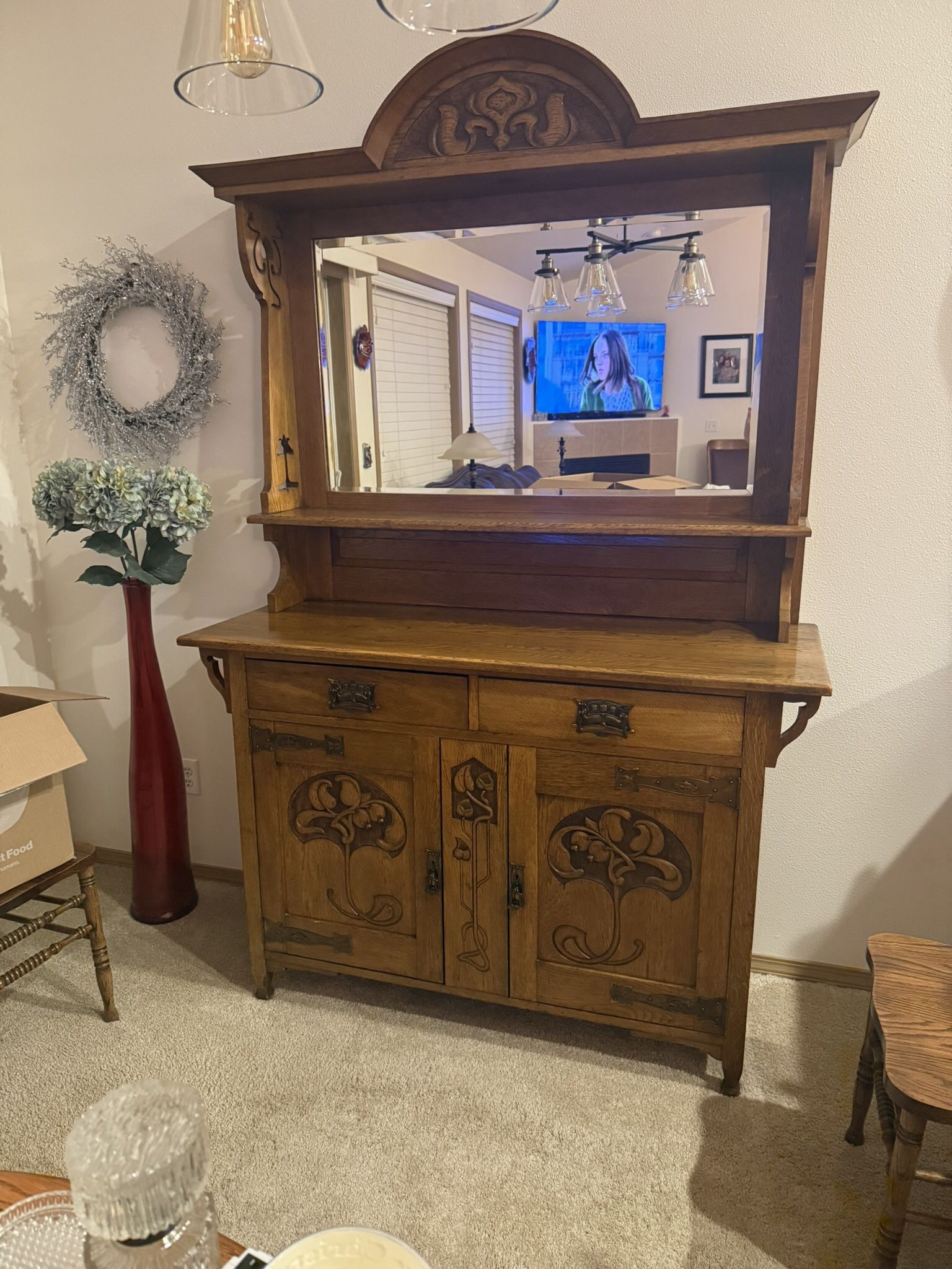 Oak Buffet / With Beveled Mirror