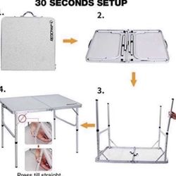 4x2 Feet Folding Camping Table Adjustable, Portable Picnic Table with 4 Chairs, Aluminum White 
