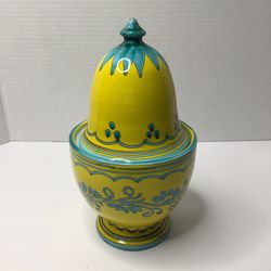 Vintage Italian Hand Painted Pottery Lidded Canister