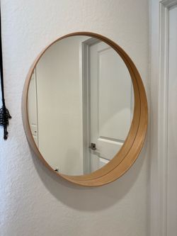 Round IKEA Wall Mirror – Wood Frame – Modern Minimal Style