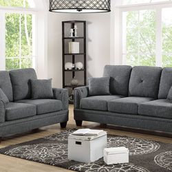 Brand New Gray Or Coffee Linen Sofa + Loveseat 2PCs Set