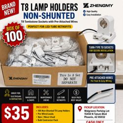 Zhengmy T8 Non-Shunted Lamp Holders – Box of 100 New