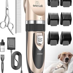 oneisall Dog Clipper Low Noise, Dog Grooming Kit with Rechargeable, Dog Shaver Cordless Electric 
