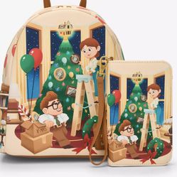 Loungefly Up Pixar Carl And Ellie Christmas Holiday Backpack and Wallet Set