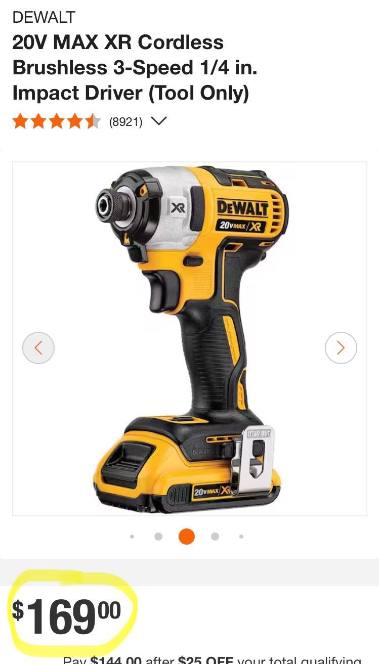 DEWALT 20V Max Brushless 1/4-inch 3-Speed Brushless Impact Wrench (Tool Only) **Brand New**