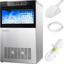 Commercial Ice Maker Machine 142LBS/24H with 42LBS Storage Bin, ETL Approved,48 Ice Cubes Ready in 8-15 Mins, Stainless Steel Freestanding Ice Machine