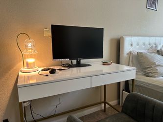 White & Gold Writing Desk + Velvet Swivel Chair Set ($200)