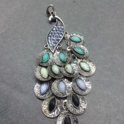 Vintage Silver-toned Rhinestones Peacock Pendant