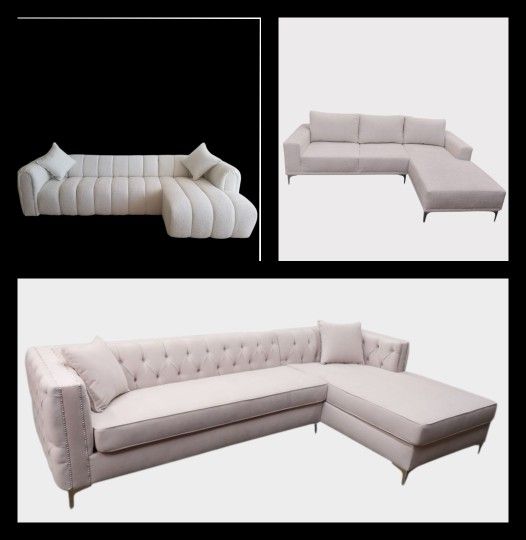 BRAND NEW 11x6ft And 6x13x6ft And 11x11ft SECTIONAL COUCHES CHAISE SOFA, Off White FABRIC Made