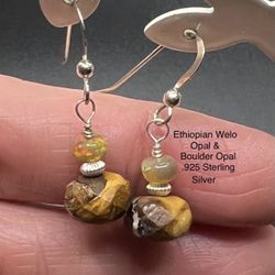 Boulder Genuine Opal & Ethiopian Welo Opal .925 Sterling Silver Earrings