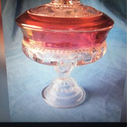 Vintage Kings Crown Ruby-flash Cranberry Red Compote Candy dish w/ lid by Tiffin-Franciscan 40s